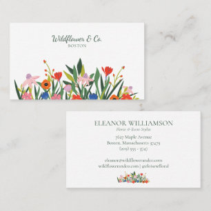 Farbiger Garten Blumen Wildblumen Florist Design Visitenkarte