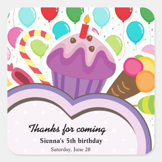 Farbiger Geburtstag Quadratischer Aufkleber (Vorderseite)