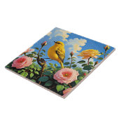 Farbiger gelber Vogel und hübsche rosa Rosen Fliese (Seite)