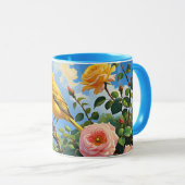Farbiger gelber Vogel und hübsche rosa Rosen Tasse (VorderseiteRechts)