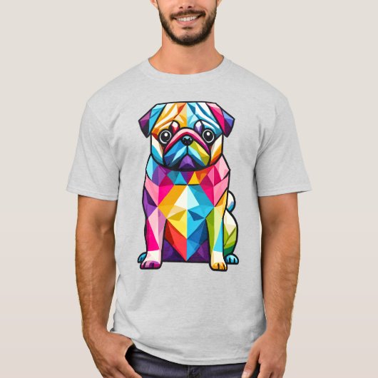 Farbiger geometrischer Mops Hund T-Shirt (Vorderseite)