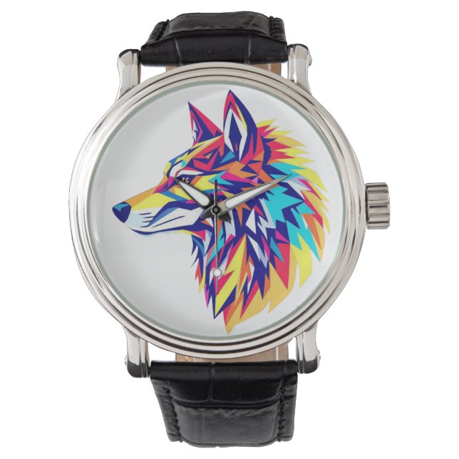 Farbiger geometrischer Wolf eWatch Uhr (Vorderseite)