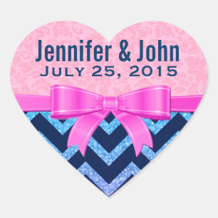 Farbiger Glitzer Blau Zickzack rosa Damaskus Herz-Aufkleber