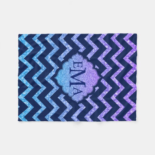 Farbiger Glitzer Blau Zickzack Zigzag Muster Fleecedecke (Vorderseite (Horizontal))