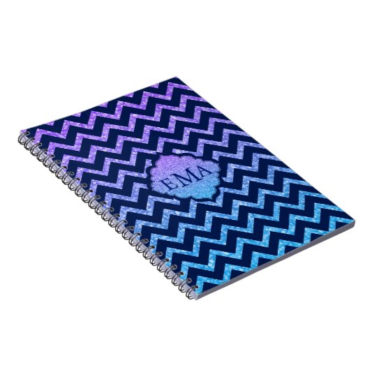 Farbiger Glitzer Blau Zickzack Zigzag Muster Notizblock (Rechte Seite)