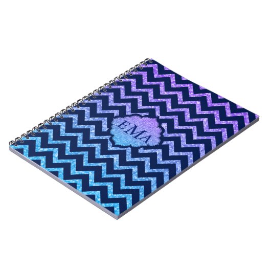 Farbiger Glitzer Blau Zickzack Zigzag Muster Notizblock (Linke Seite)