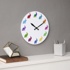 Farbiger Glitzer Bunny Rabbits Wall Clock Große Wanduhr