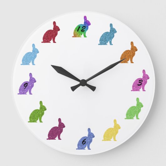 Farbiger Glitzer Bunny Rabbits Wall Clock Große Wanduhr (Vorderseite)