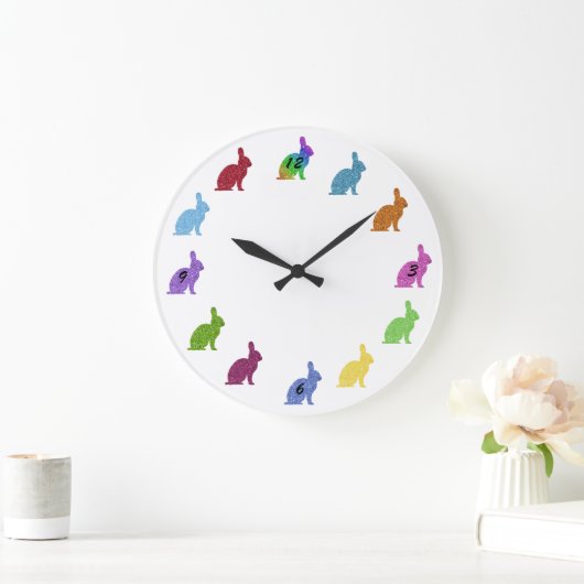 Farbiger Glitzer Bunny Rabbits Wall Clock Große Wanduhr (Zuhause)