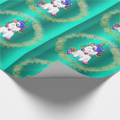 Farbiger Glitzer Einhorn Aquamarin Geschenkpapier (Ecke)