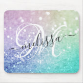 Farbiger Glitzer Hübsch Bokeh Mit Monogramm Mousepad (Vorne)