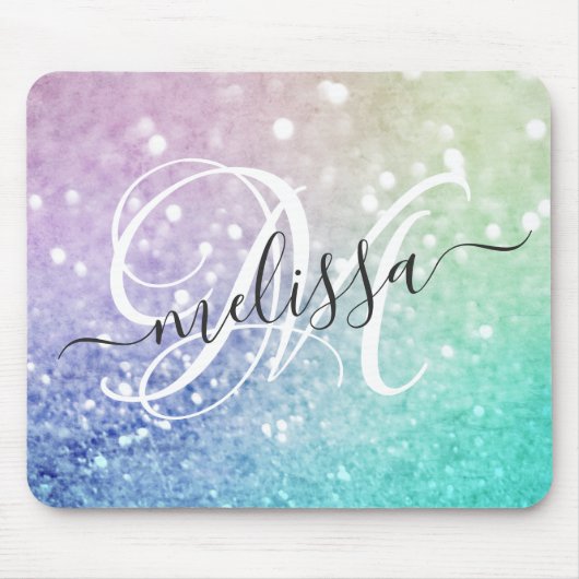 Farbiger Glitzer Hübsch Bokeh Mit Monogramm Mousepad (Vorne)