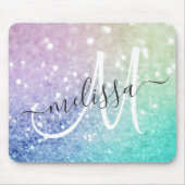 Farbiger Glitzer Hübsch Bokeh Mit Monogramm Mousepad (Vorne)