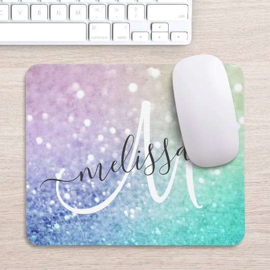 Farbiger Glitzer Hübsch Bokeh Mit Monogramm Mousepad