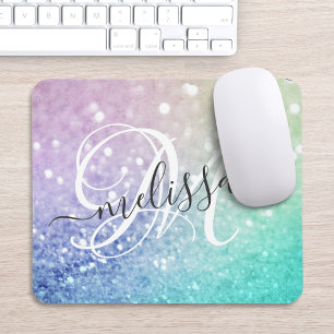 Farbiger Glitzer Hübsch Bokeh Mit Monogramm Mousepad