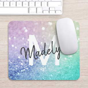 Farbiger Glitzer Hübsch Bokeh Mit Monogramm Mousepad