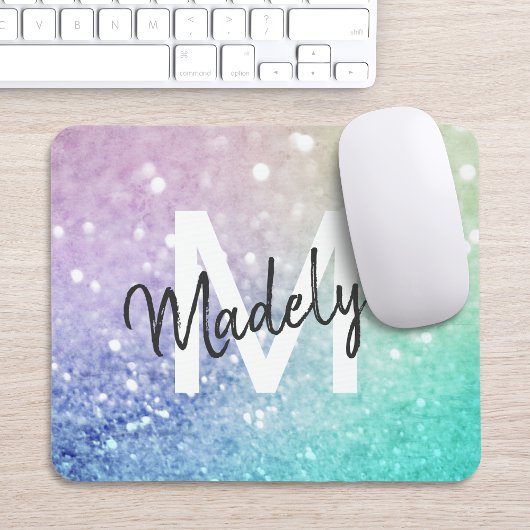 Farbiger Glitzer Hübsch Bokeh Mit Monogramm Mousepad