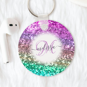 Farbiger Glitzer Mermaid Monogram Name Schlüsselanhänger