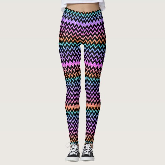 Farbiger Glitzer und Zickzack Schwarz Leggings (Vorderseite)