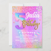 farbiger Glitzer Unicorn Regenbogen Fünf Geburtsta Einladung (Vorderseite)