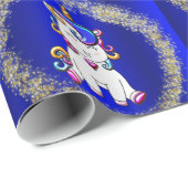 Farbiger Glitzer Unicorns Blau Geschenkpapier (Rolleneckpunkt)