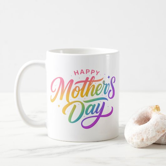 Farbiger Glücklicher Muttertag Regenbogen-Kalligra Kaffeetasse (Mit Donut)