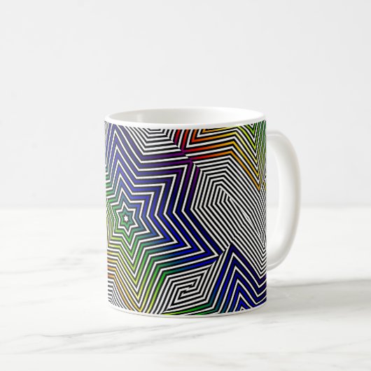 Farbiger grafischer Regenbogenstern-Kaffeetee Kaffeetasse (VorderseiteRechts)