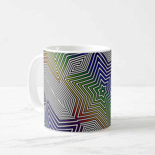 Farbiger grafischer Regenbogenstern-Kaffeetee Kaffeetasse (Vorderseite Links)