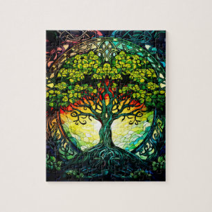Farbiger grüner keltischer Baum des Lebens Puzzle