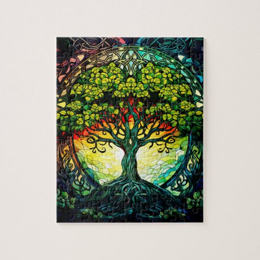 Farbiger grüner keltischer Baum des Lebens Puzzle (Vertikal)