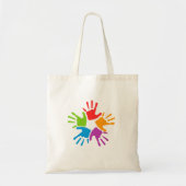Farbiger Handabdruck-Kunst-Totebeutel Tragetasche (Vorne)