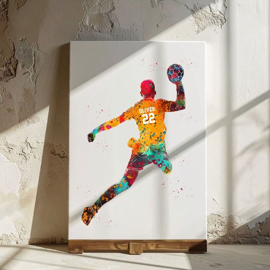 Farbiger Handballspieler Leinwanddruck