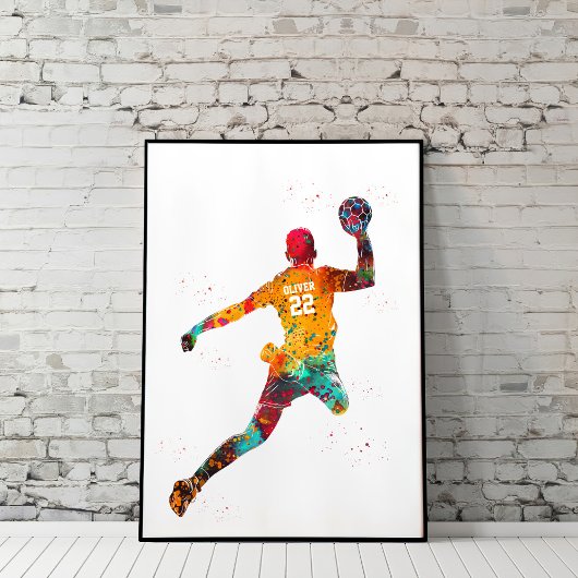 Farbiger Handballspieler Poster