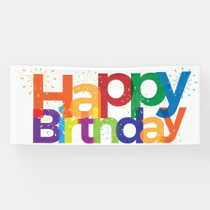 Farbiger Happy Birthday-Banner mit Explosionen Banner