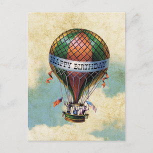 Farbiger Heißluftballon zum Geburtstag im Vintage- Postkarte