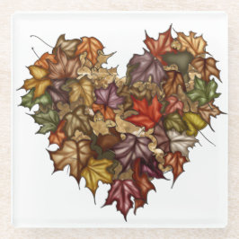 FARBIGER HERZGESTATTETER BOUQUET VON HERBSTLAUBEN GLASUNTERSETZER