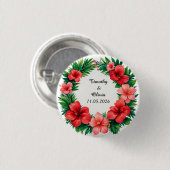 Farbiger Hibiskus Blumenrahmen Button (Vorne & Hinten)