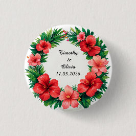 Farbiger Hibiskus Blumenrahmen Button