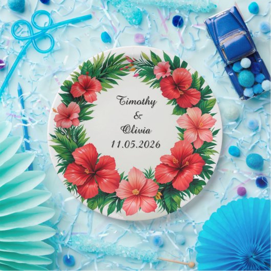 Farbiger Hibiskus Blumenrahmen Pappteller (Party)