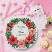 Farbiger Hibiskus Blumenrahmen Pappteller (Party)