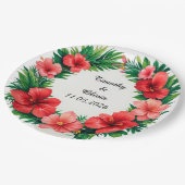 Farbiger Hibiskus Blumenrahmen Pappteller (Schrägansicht)