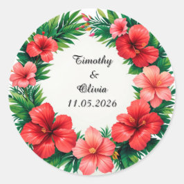Farbiger Hibiskus Blumenrahmen Runder Aufkleber