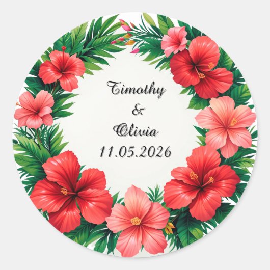 Farbiger Hibiskus Blumenrahmen Runder Aufkleber (Vorderseite)
