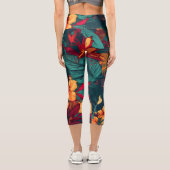 Farbiger Hibiskus, gelb-orange-grüne Blüte Capri Leggings (Rückseite)