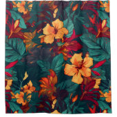 Farbiger Hibiskus, gelb-orange-grüne Blüte Duschvorhang (Vorderseite)