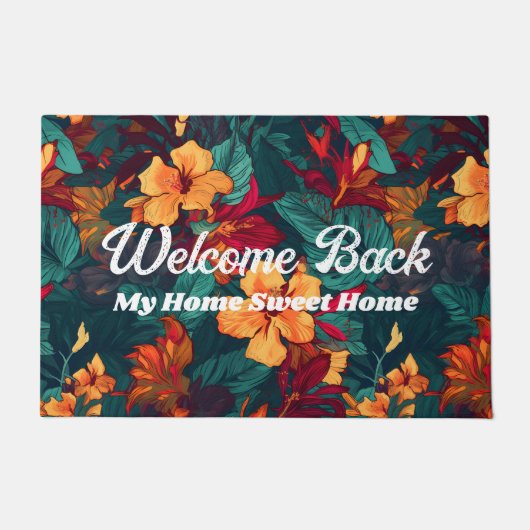 Farbiger Hibiskus, gelb-orange-grüne Blüte Fußmatte (Vorderseite)