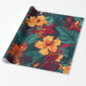 Farbiger Hibiskus, gelb-orange-grüne Blüte Geschenkpapier (Ungerollt)
