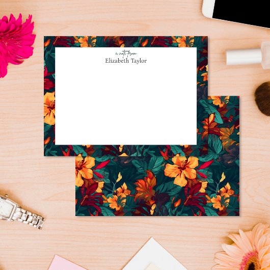 Farbiger Hibiskus, gelb-orange-grüne Blüte Mitteilungskarte