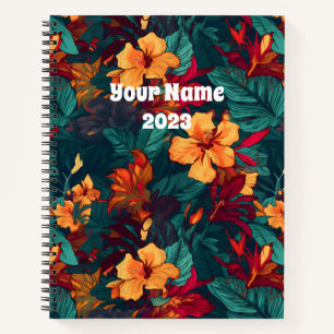 Farbiger Hibiskus, gelb-orange-grüne Blüte Notizblock