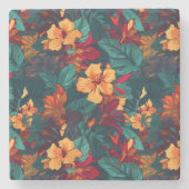 Farbiger Hibiskus, gelb-orange-grüne Blüte Steinuntersetzer (Vorderseite)